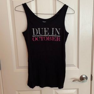 Motherhood Maternity “due in October” black and pink glitter tank top